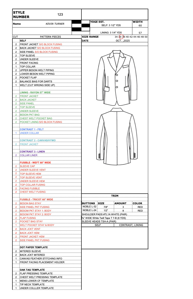 Tailored Jacket Pattern Card